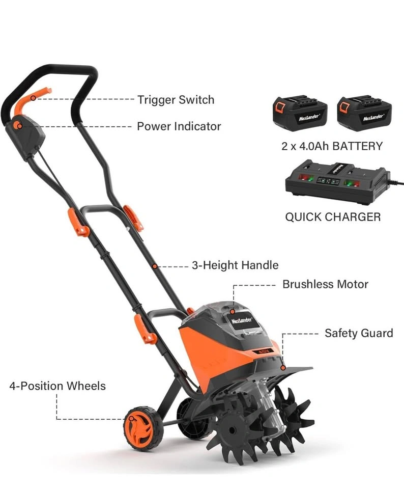 New Maxlander 40V Cordless Tiller w/ 2 Batteries & Charger - photo 2