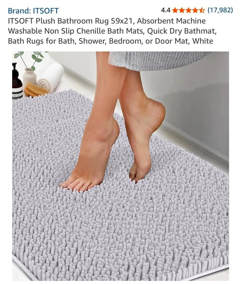 ITSOFT Plush Bathroom Rug 59x21 - White Chenille