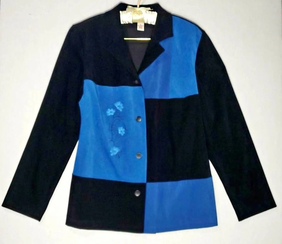 Vintage Colorblock Patchwork Floral Embroidered Blazer Size L
