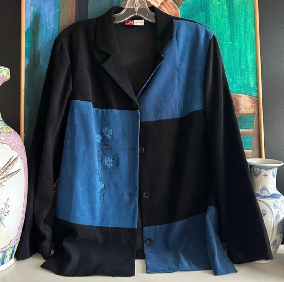 Vintage Colorblock Patchwork Floral Embroidered Blazer Size L - photo 4