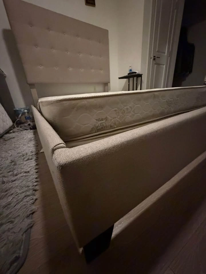 Queen Upholstered Bed Frame (Modern Beige) – Great Condition - photo 4