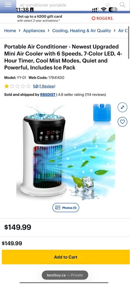 Portable Air Conditioner - Upgraded Mini Cooler