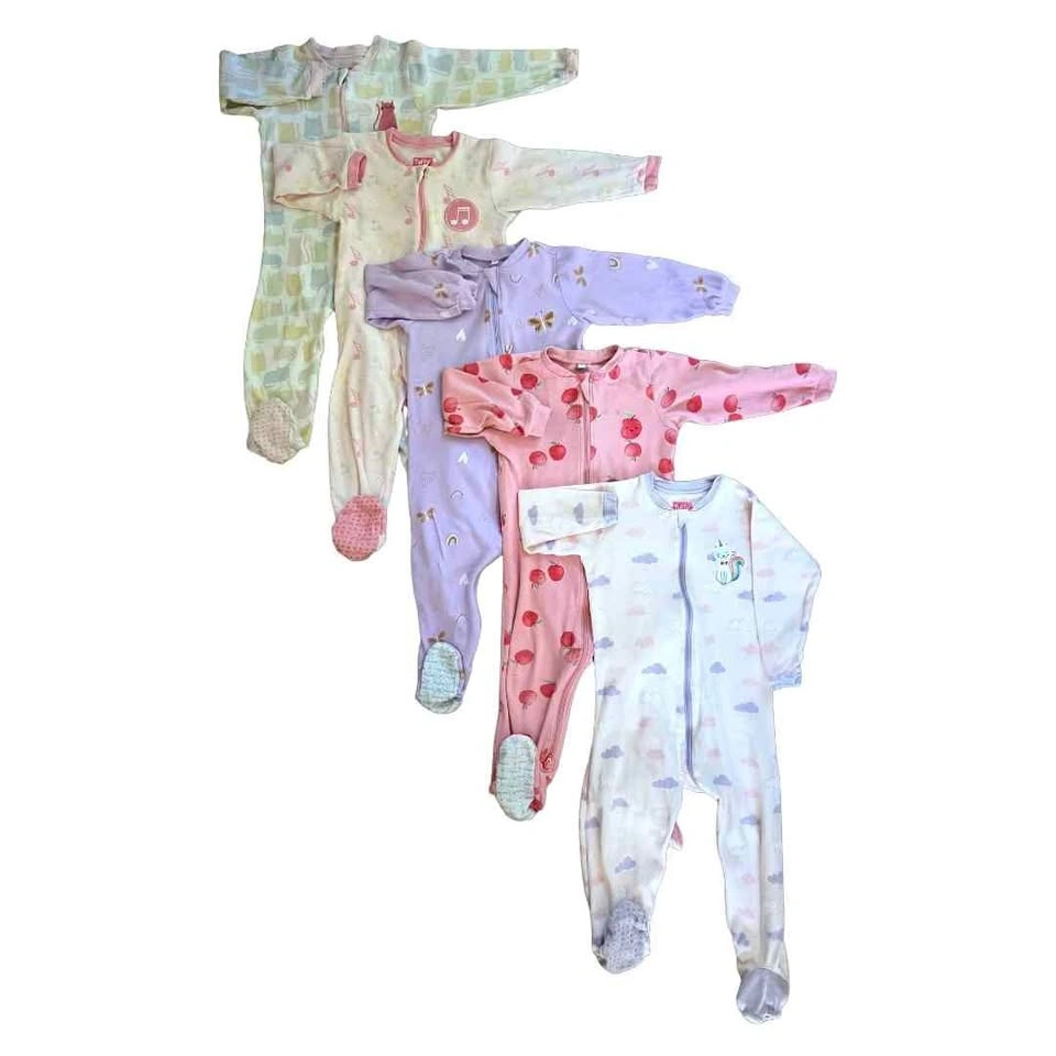 5 Tuffy Cotton Baby Girl Sleepers 18M & 24M Footed Pajamas Bundl
