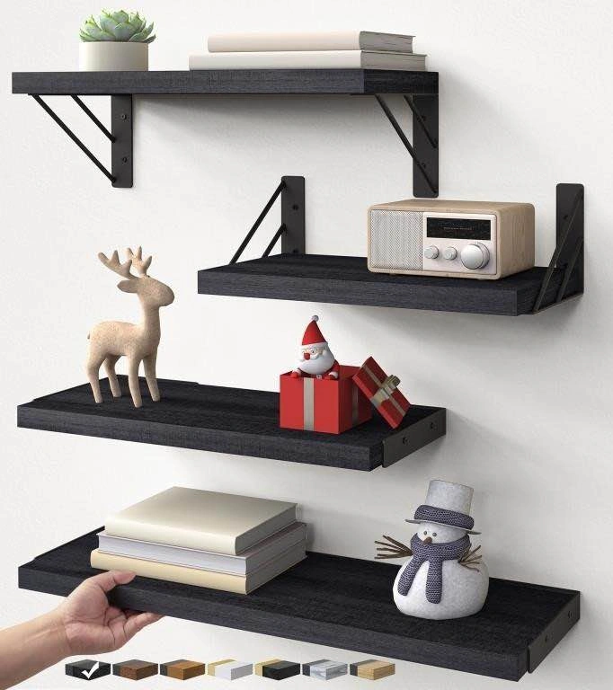 Floating Wall Shelves - Black - Set of 4 - New - photo 2