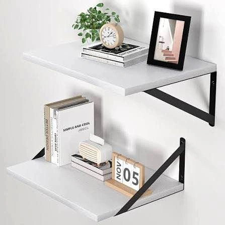 Floating Wall Shelves - 16" W x 12" D - White - Set of 2 - New