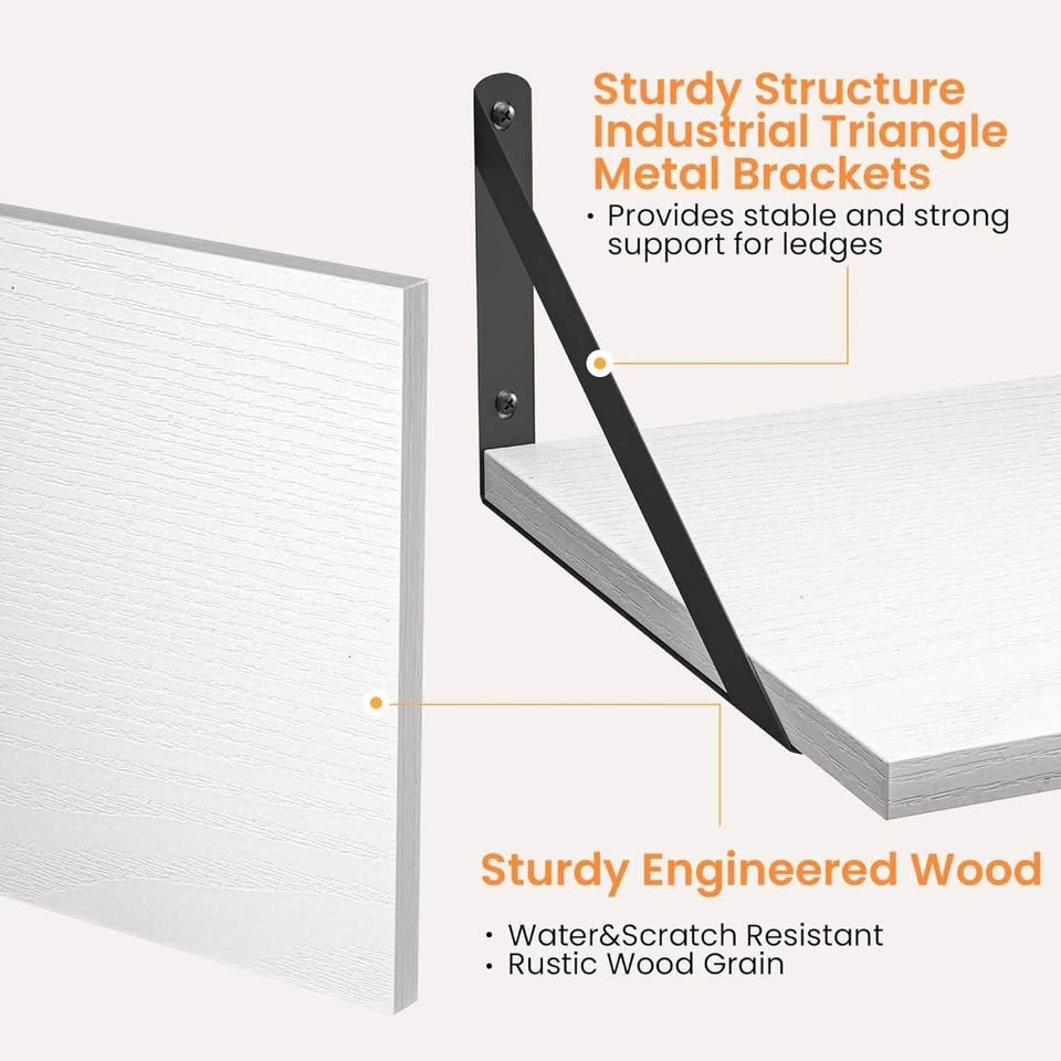 Floating Wall Shelves - 16" W x 12" D - White - Set of 2 - New - photo 4