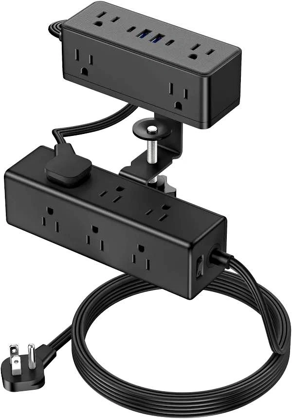 Desk Clamp Power Bar - 15 Outlets + USB-C - 10FT Cord - New