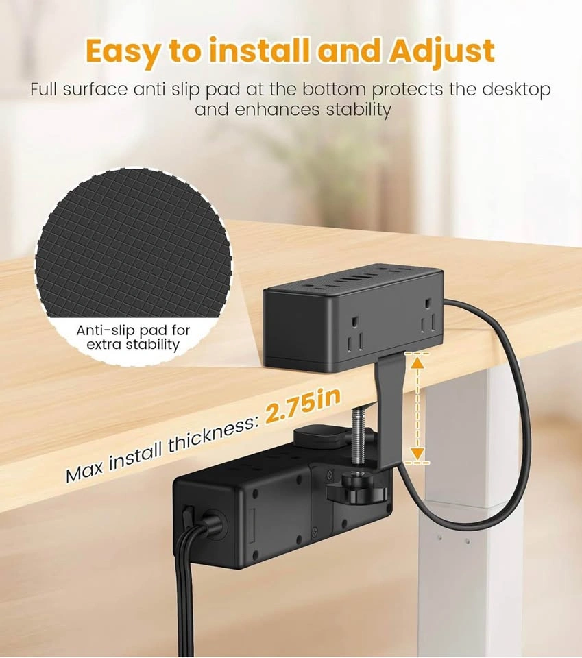 Desk Clamp Power Bar - 15 Outlets + USB-C - 10FT Cord - New - photo 4