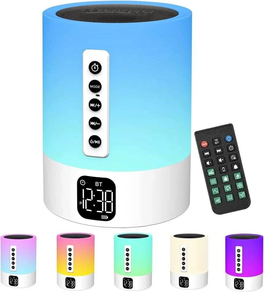 Alarm Clock Bluetooth Speaker – Night Light & White Noise – New