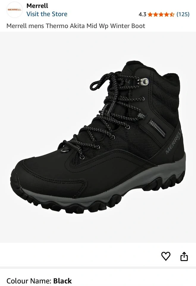 Merrell Men’s Thermo Akita mid WP Winter Boots - Black - US 10.5