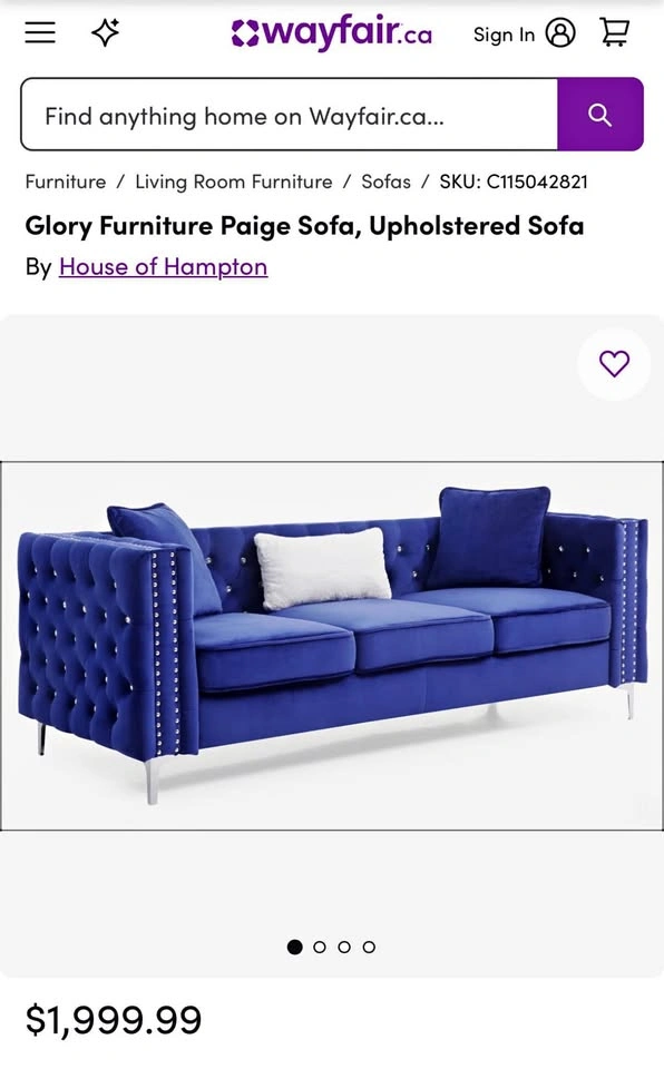 Paige Tufted Velvet 3-Seater Sofa - Blue/Turquoise