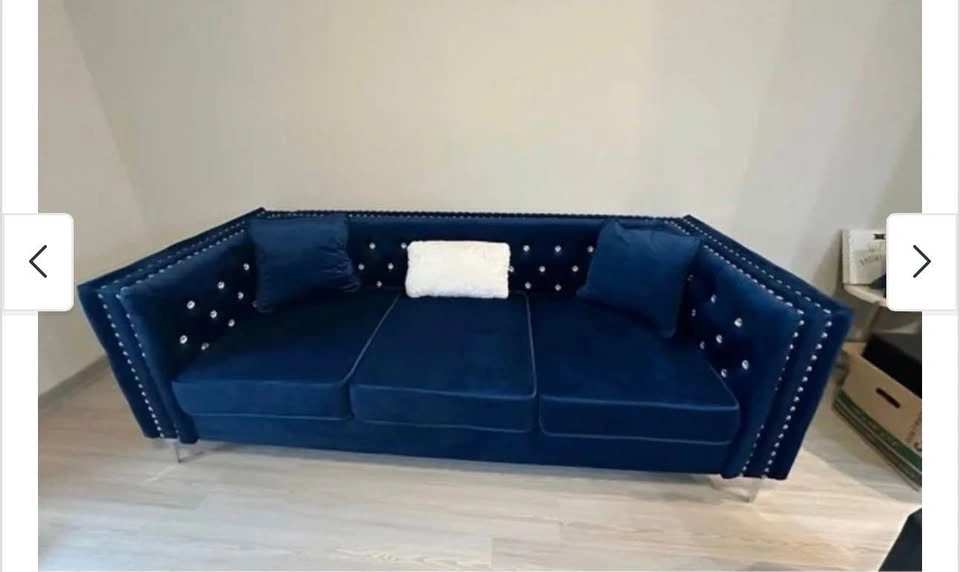 Paige Tufted Velvet 3-Seater Sofa - Blue/Turquoise - photo 5