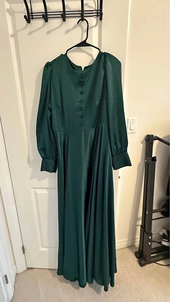 Green satin maxi dress