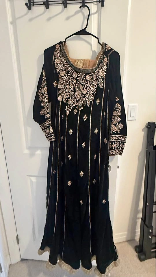 Velvet Green Maxi Pakistani Dress