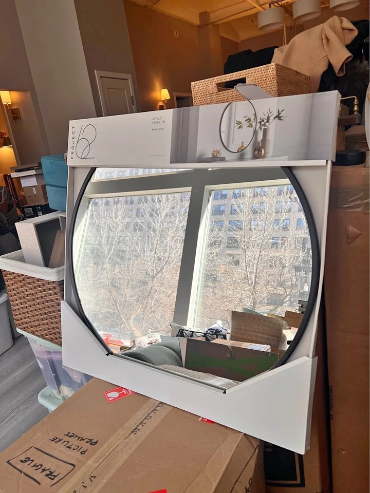 NEW 28" Round Black Metal Wall Mirror