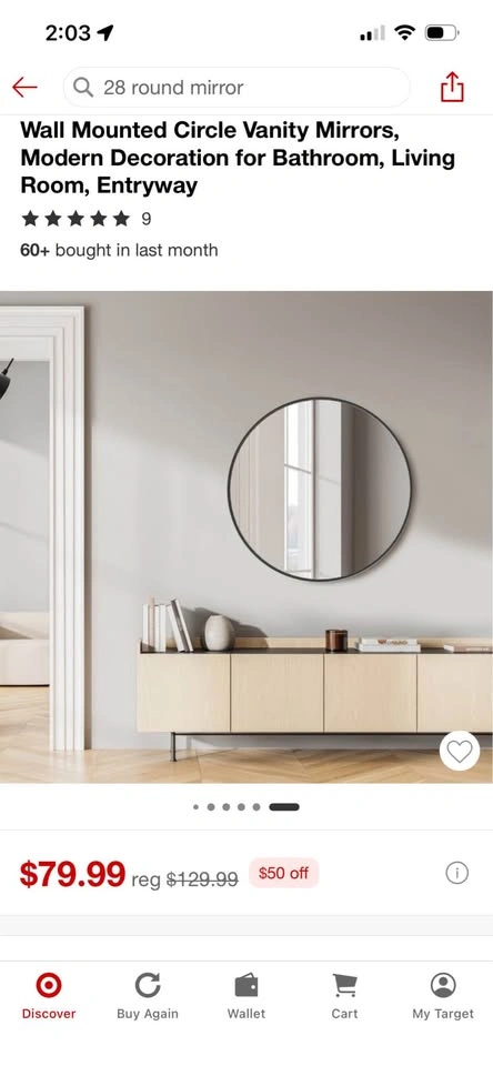 NEW 28" Round Black Metal Wall Mirror - photo 3