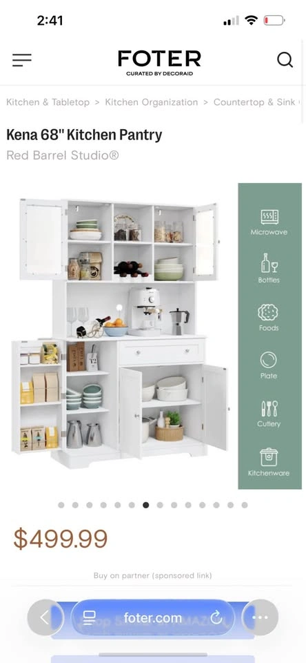 68in Kitchen Pantry White - photo 4