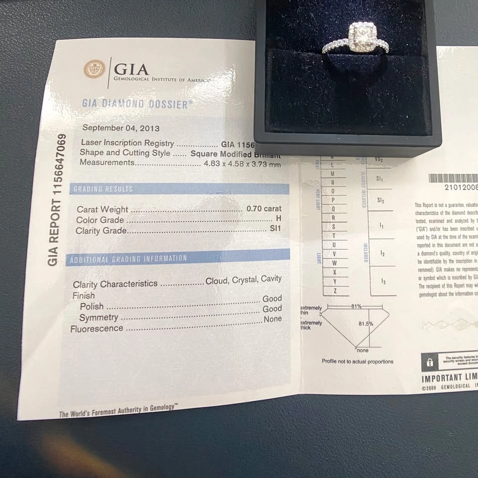 GIA Certified Square Diamond Ring - 14K White Gold Halo - photo 2