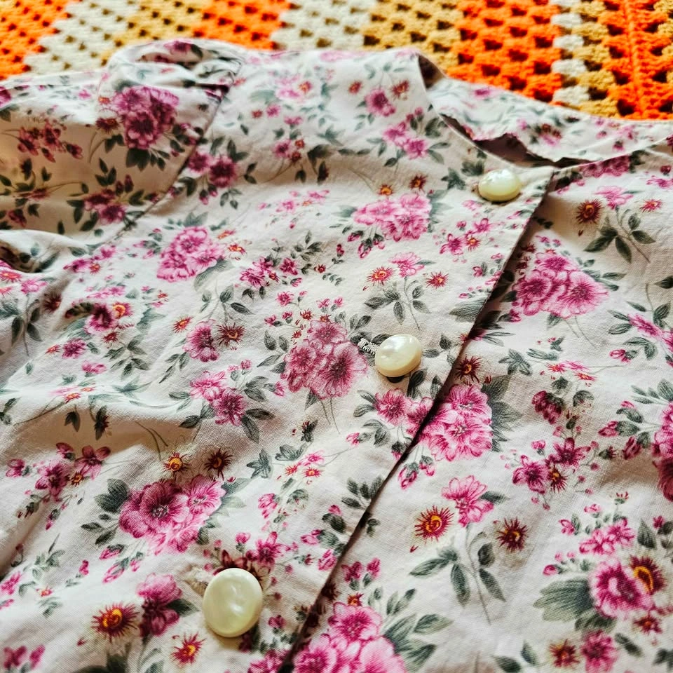 80s Floral Pink Green Cotton Midi Tea Dress With Matching Belt H - photo 5