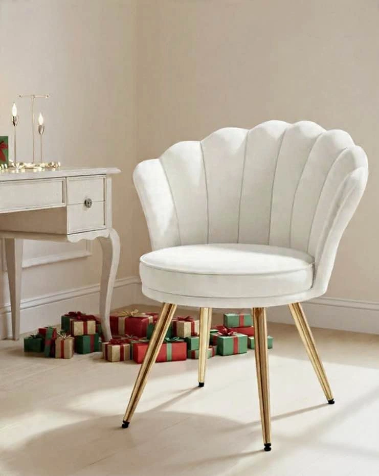 Brand new in box White Velvet Scalloped Chair Gold Legs