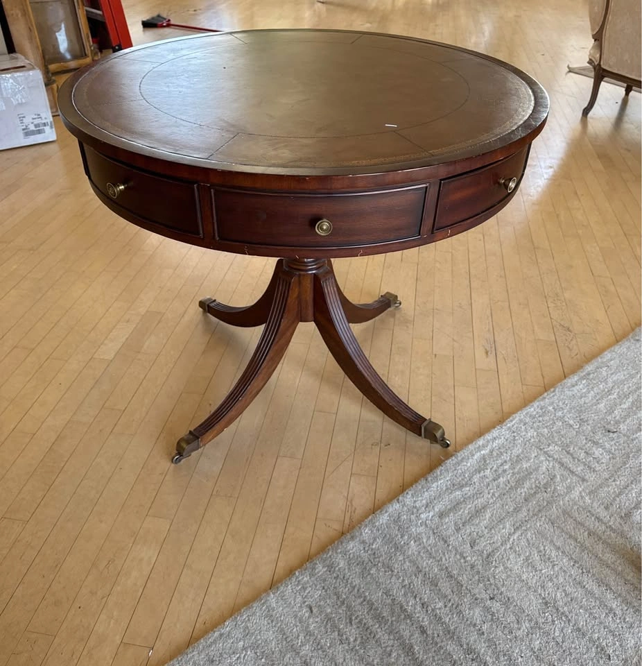 Vintage Round Drum Table with Drawers – Library / Entry Table
