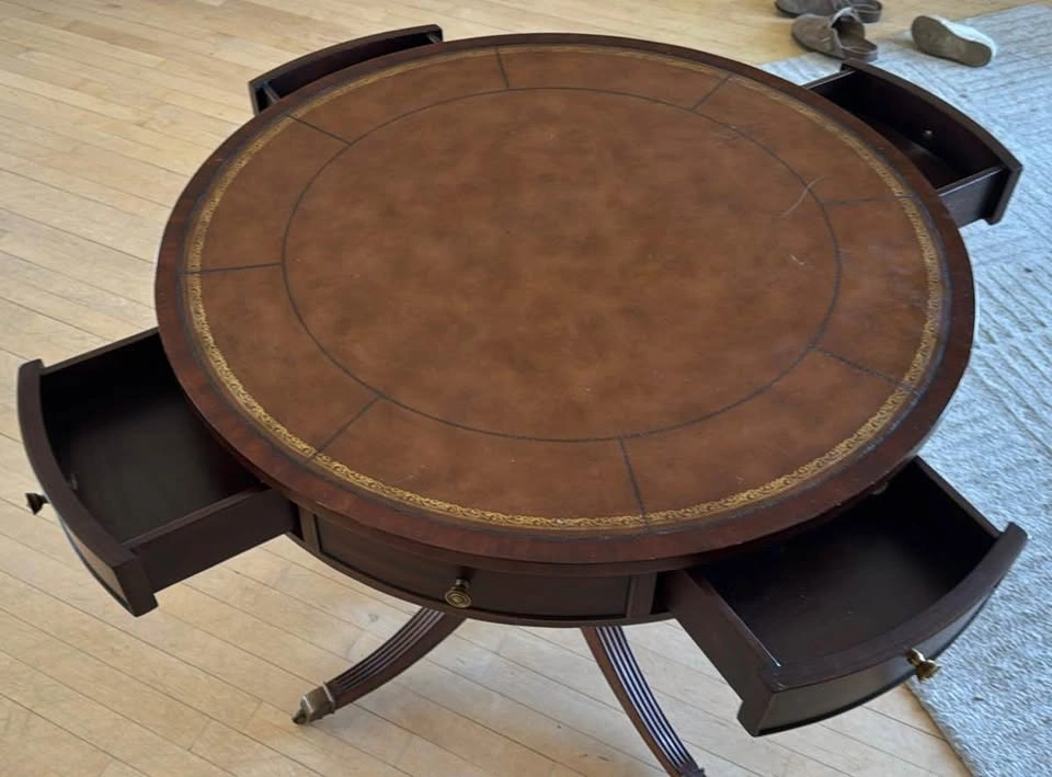 Vintage Round Drum Table with Drawers – Library / Entry Table - photo 2