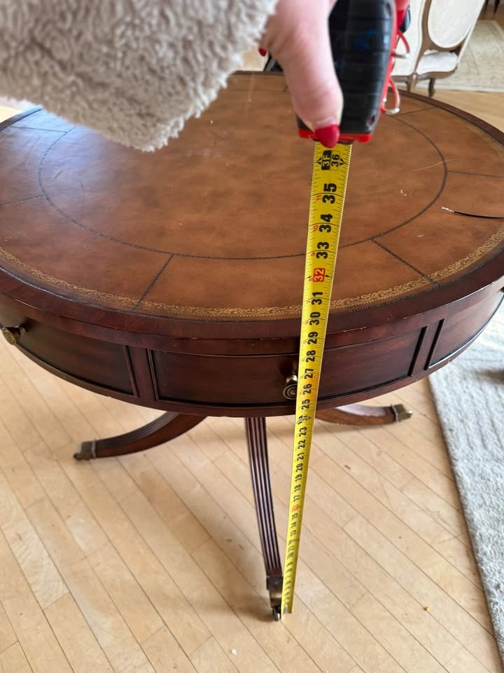 Vintage Round Drum Table with Drawers – Library / Entry Table - photo 5