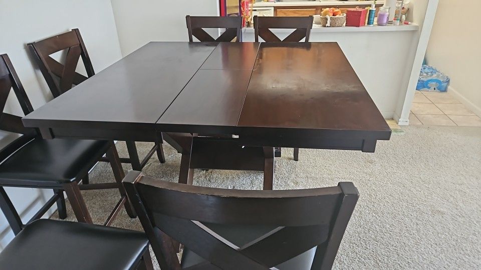 Solid Wood Dining Table Set - 6 Chairs + Leaf - Bob's Furniture