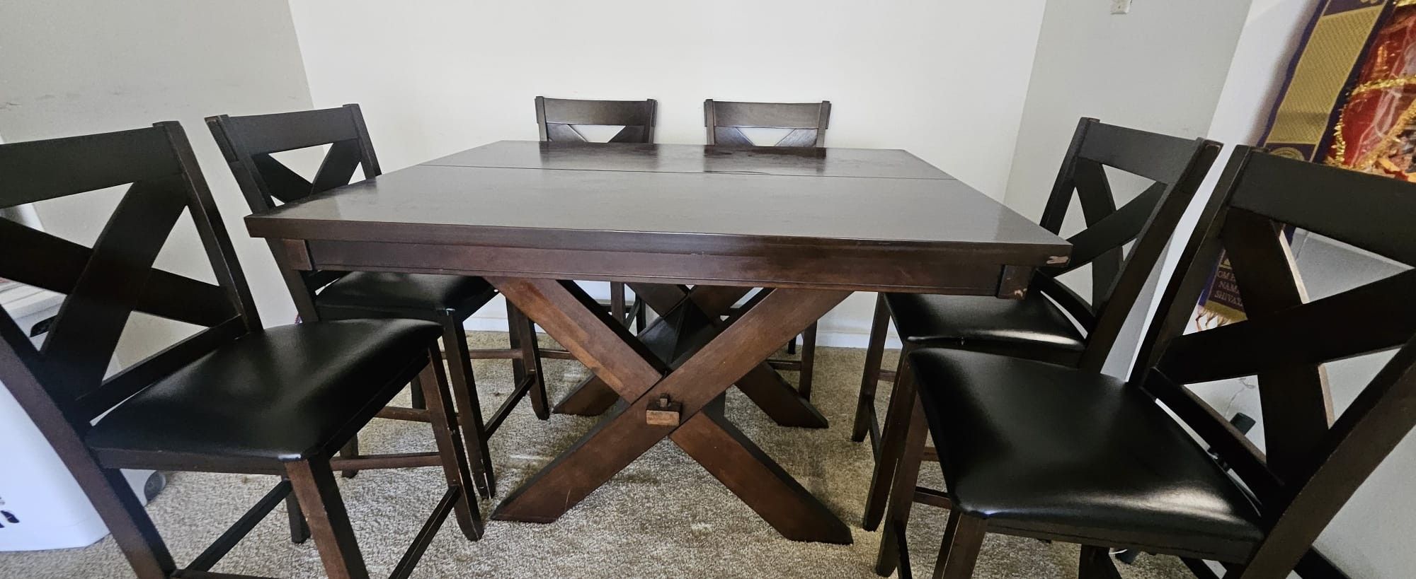Solid Wood Dining Table Set - 6 Chairs + Leaf - Bob's Furniture - photo 5