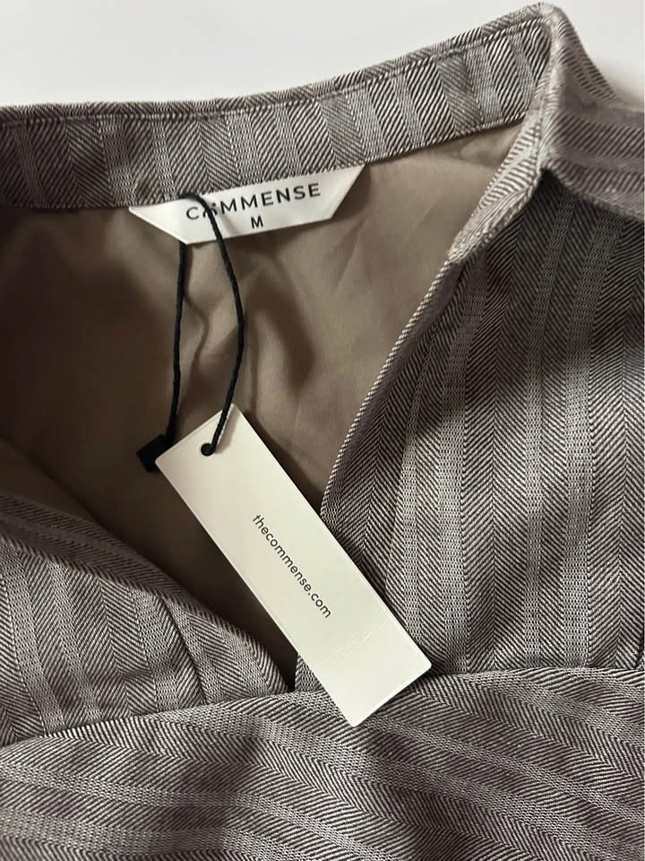 BNWT Commense Cropped Short Sleeve Top – Brown Pinstripe, Size M - photo 2