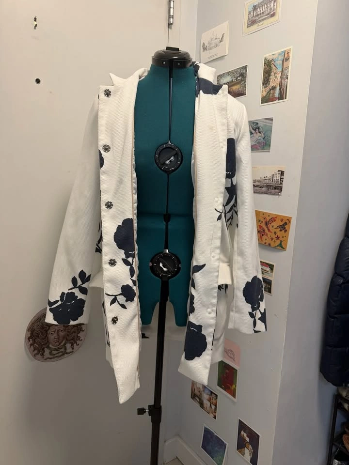 b.young Mid Length White Jacket with Blue Flowers - photo 2