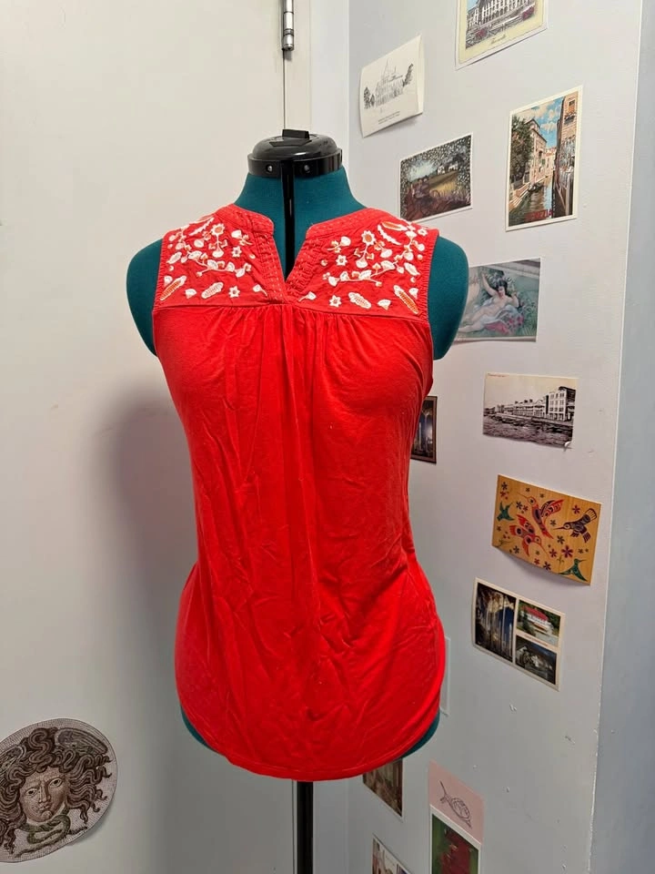 Red Flowery Summer Blouse