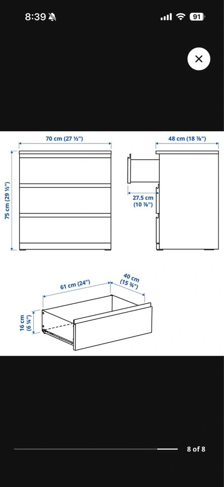 IKEA Dresser with Drawers, white, 3 drawers - photo 2