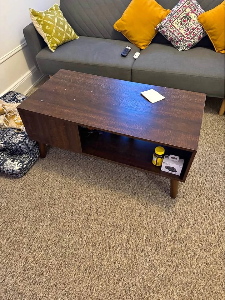 Dark brown wood coffee table