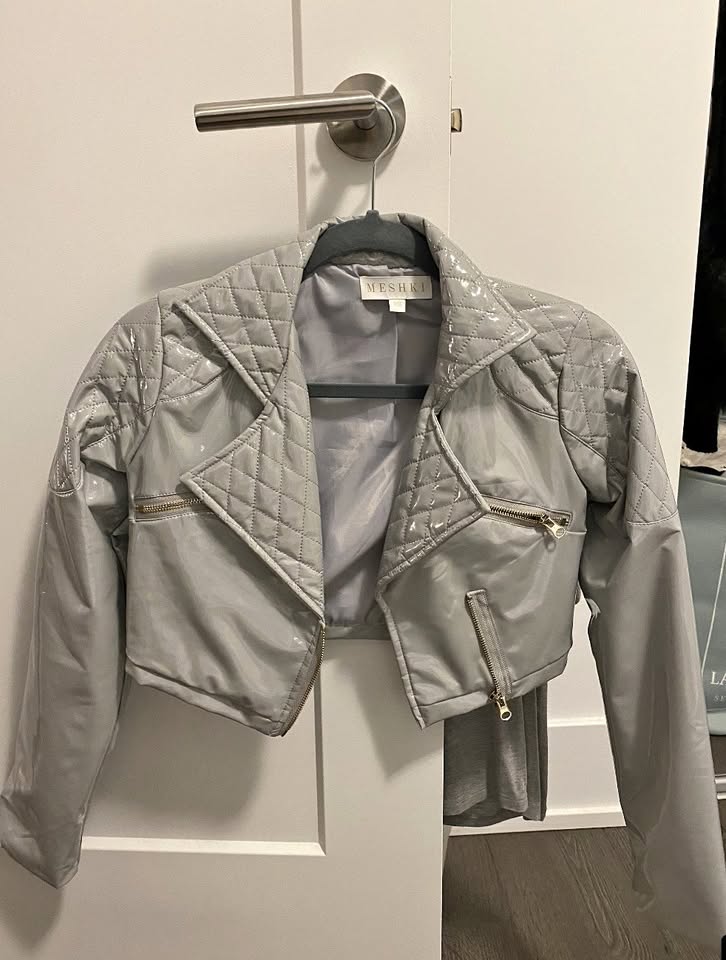 Meshki Latex Grey Cropped Jacket