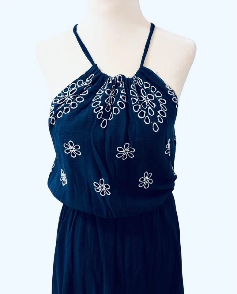 Old Navy Embroidered Navy Blue Small Halter Maxi Dress - photo 3