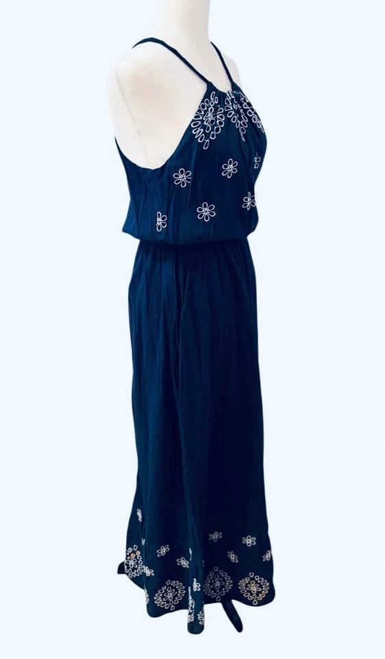 Old Navy Embroidered Navy Blue Small Halter Maxi Dress - photo 4
