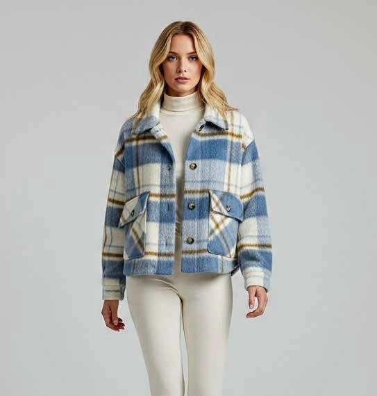 Baby Blue & White Plaid Large Shacket Jacket