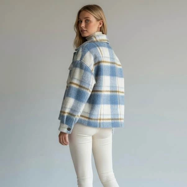 Baby Blue & White Plaid Large Shacket Jacket - photo 2