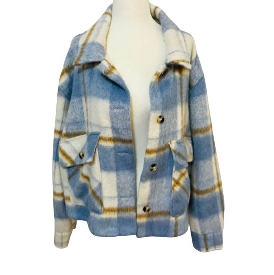 Baby Blue & White Plaid Large Shacket Jacket - photo 3