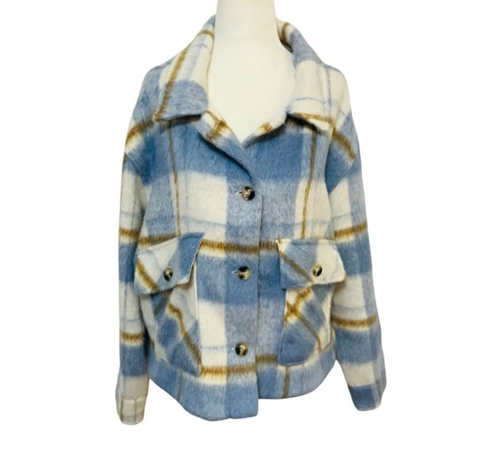Baby Blue & White Plaid Large Shacket Jacket - photo 4