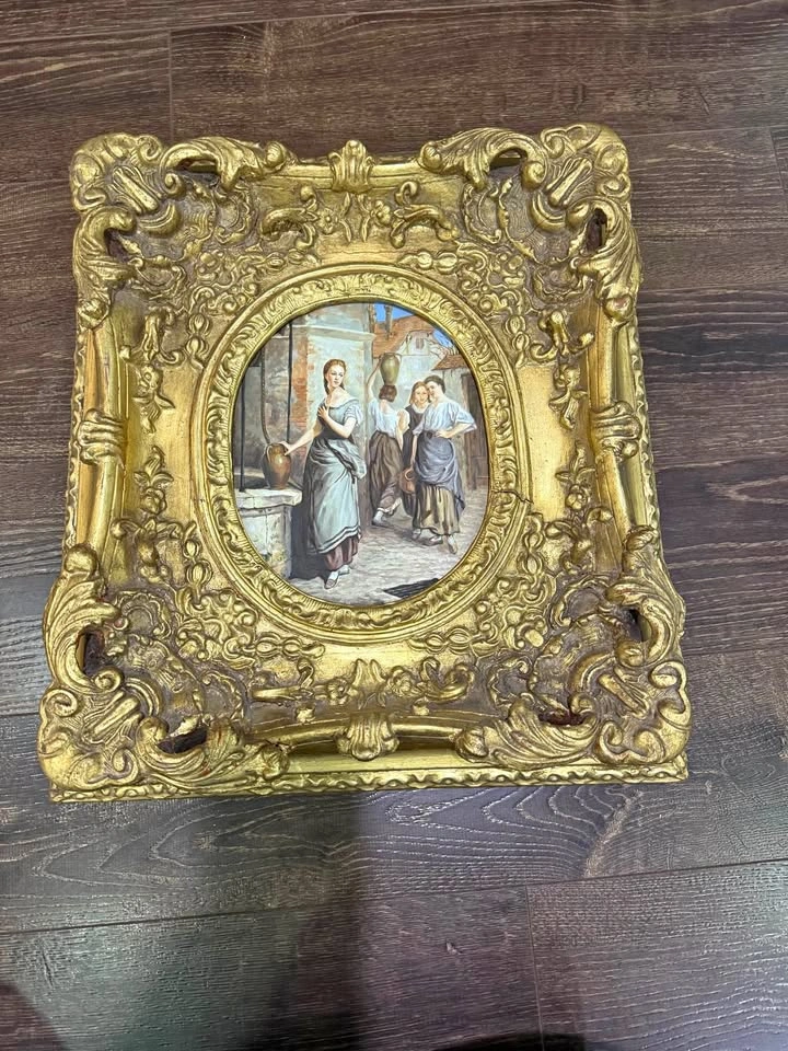 Vintage French School Oil Reproduction - Ornate Gold Frame (19”