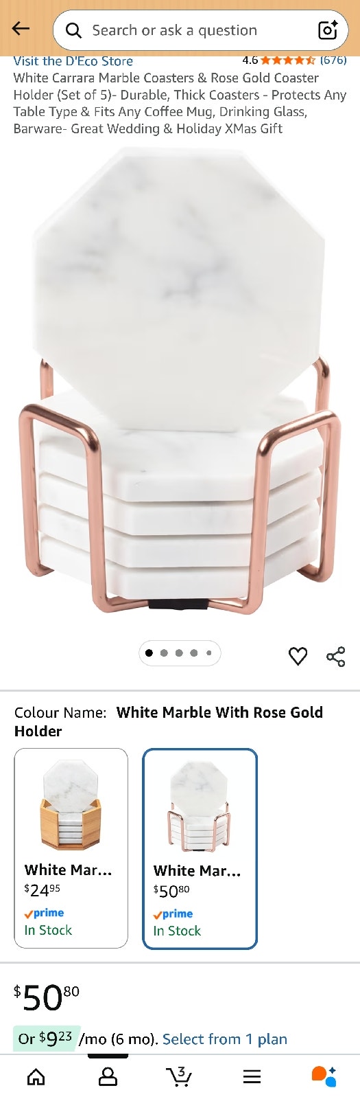 White Carrara Marble Coasters & Rose Gold Holder (Set of 5)