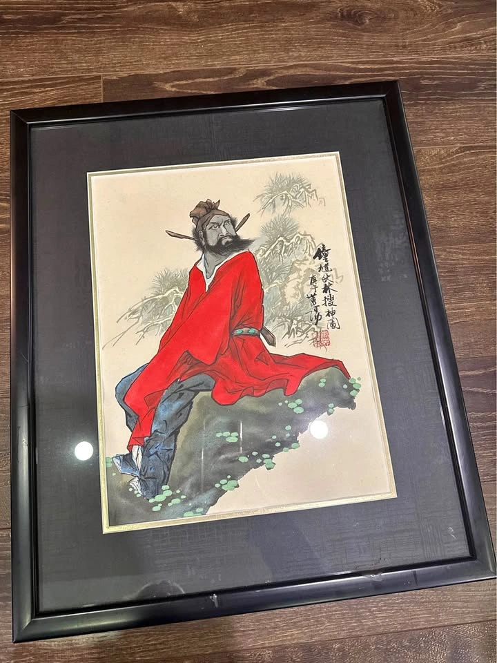 Framed Asian Art Print - Scholar/Warrior in Red Robe (23.5” × 19