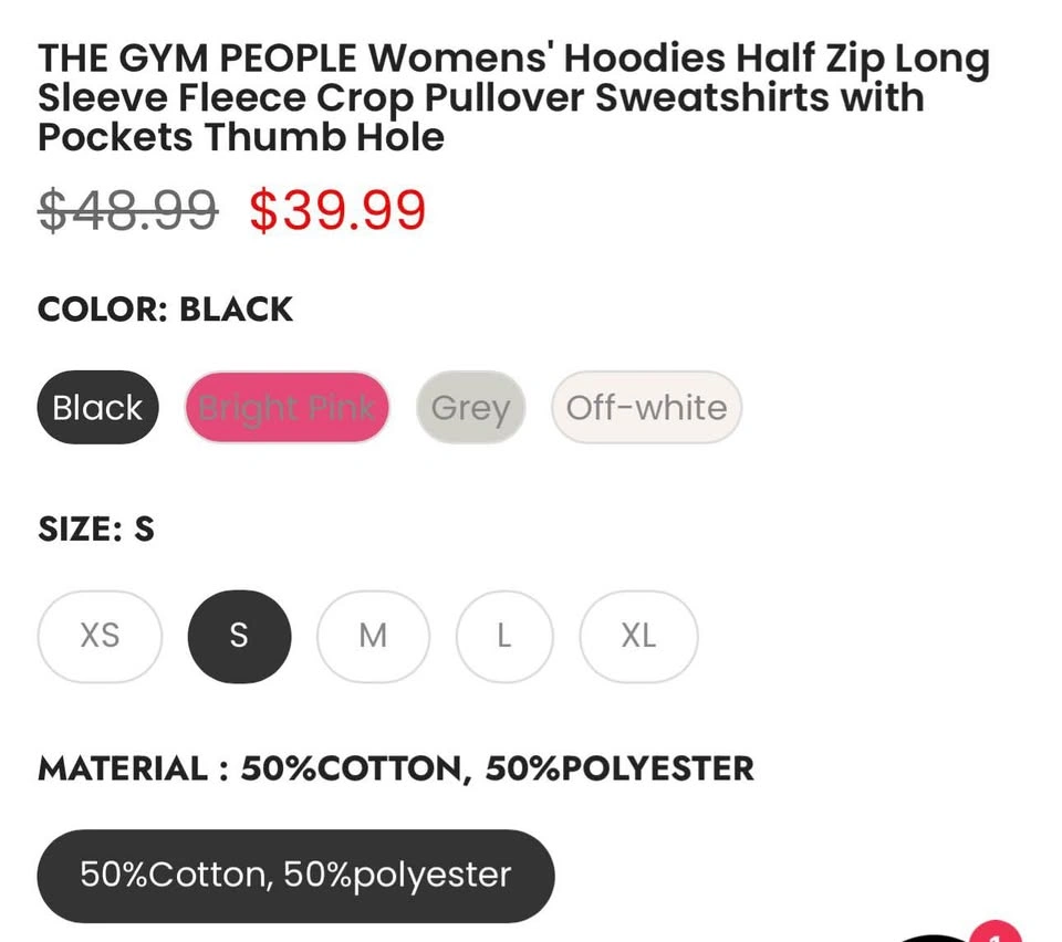 The Gym People Women's Black Half Zip Fleece Hoodie Size S - photo 3