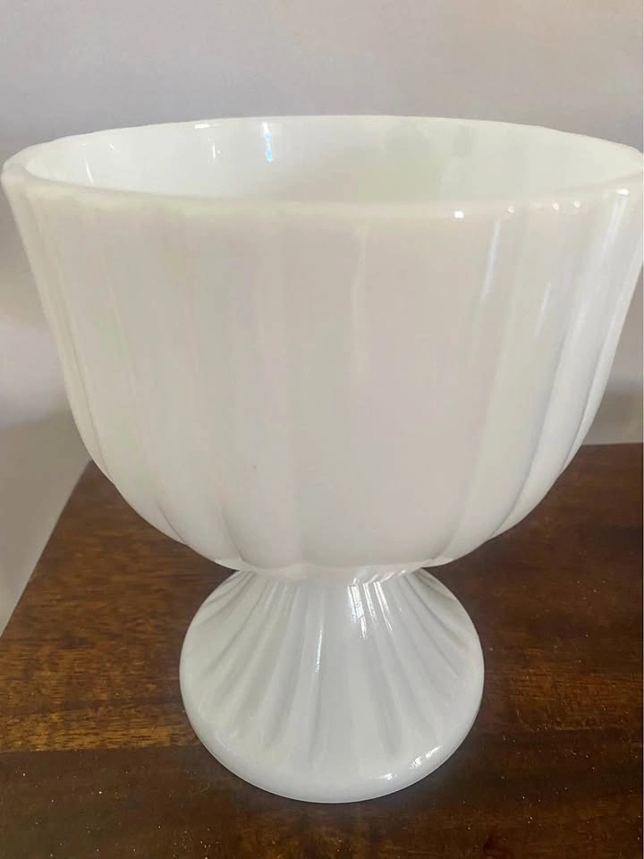 Vintage Milk Glass Ribbed Pedestal Compote Vase