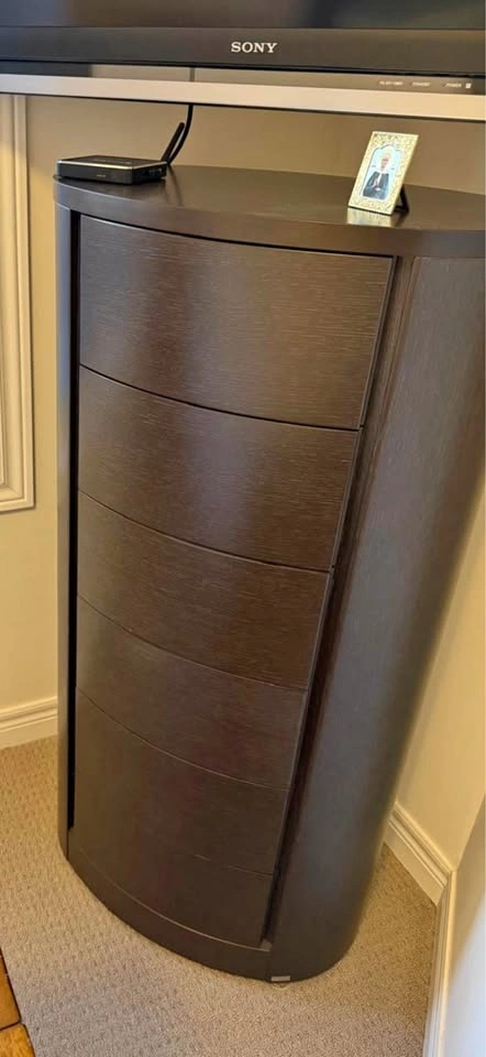 Modern Curved 5-Drawer Tallboy Dresser – Dark Wood