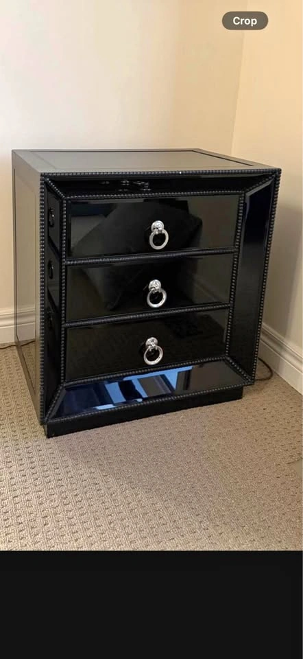 Black Mirrored Nightstand / End Table – Modern Glam