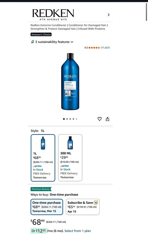 NEW Redken Extreme Conditioner 1L for Damaged Hair Protein