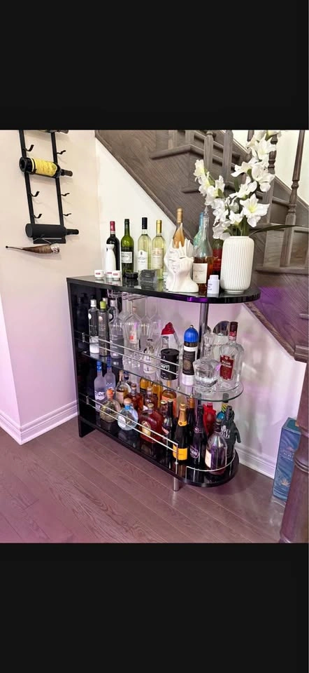 Modern Black Glass Bar Cabinet / Liquor Console